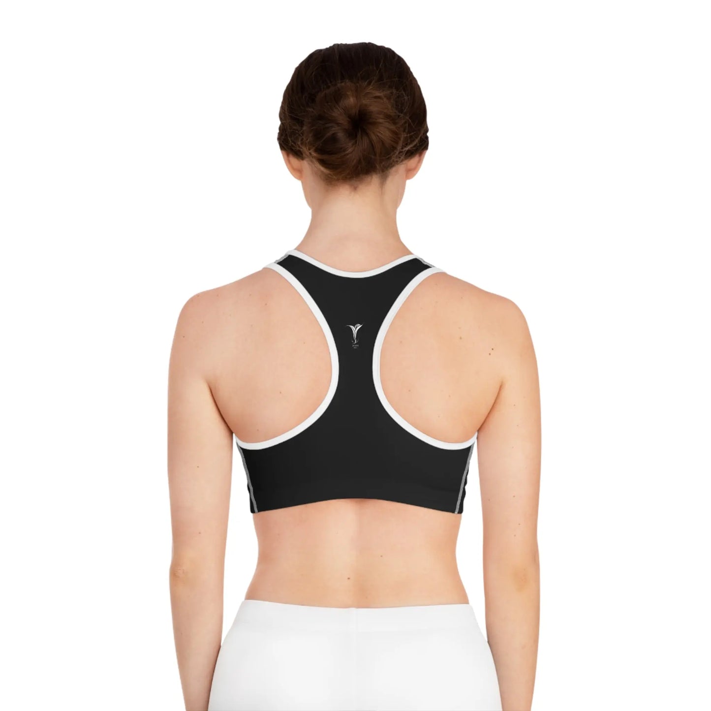 Tranquil Space Black Sports Bra (AOP) Printify