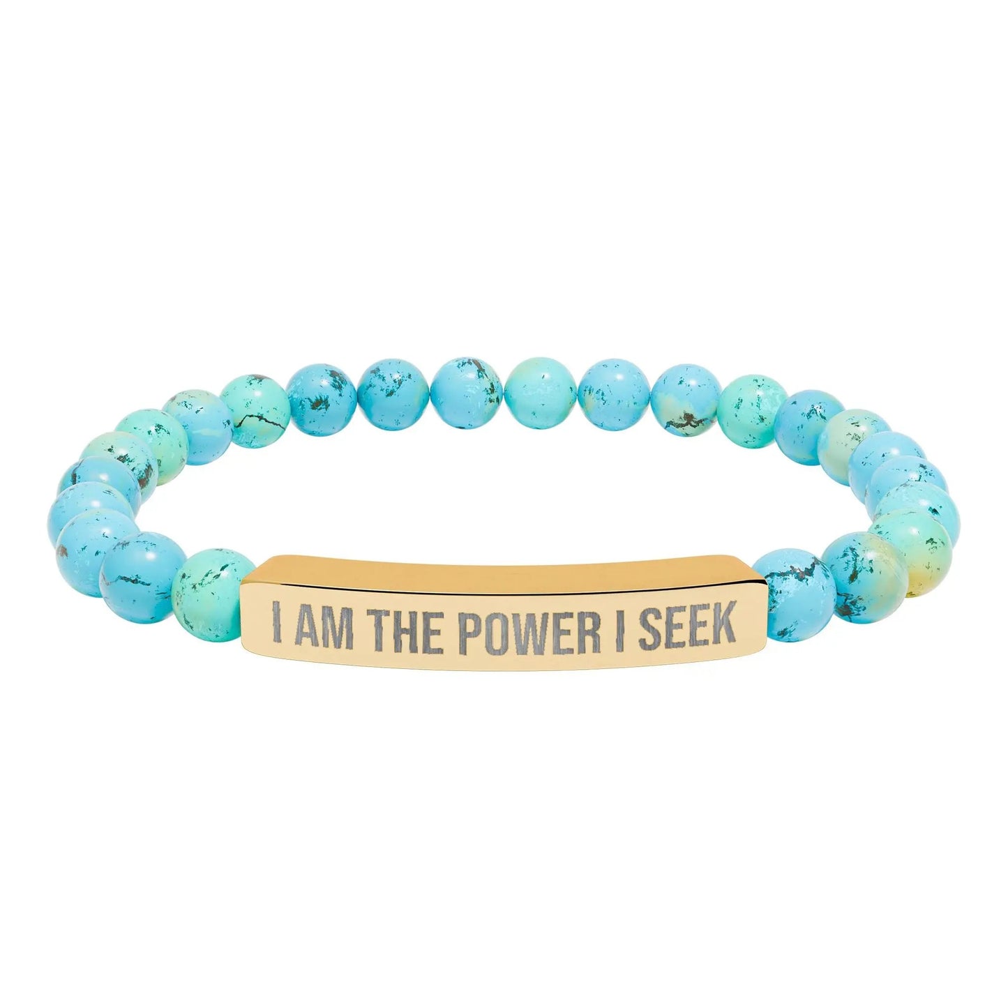 I am the Power I Seek Natural Stone Stretch Bar Bracelet (Engraving)