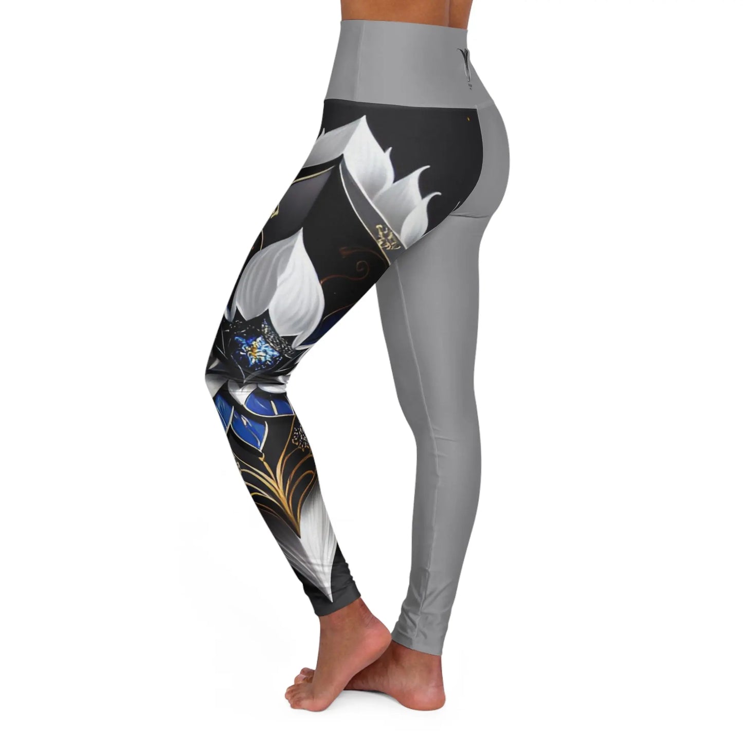 Divine Bloom (Gray) High Waisted Yoga Leggings (AOP) Printify