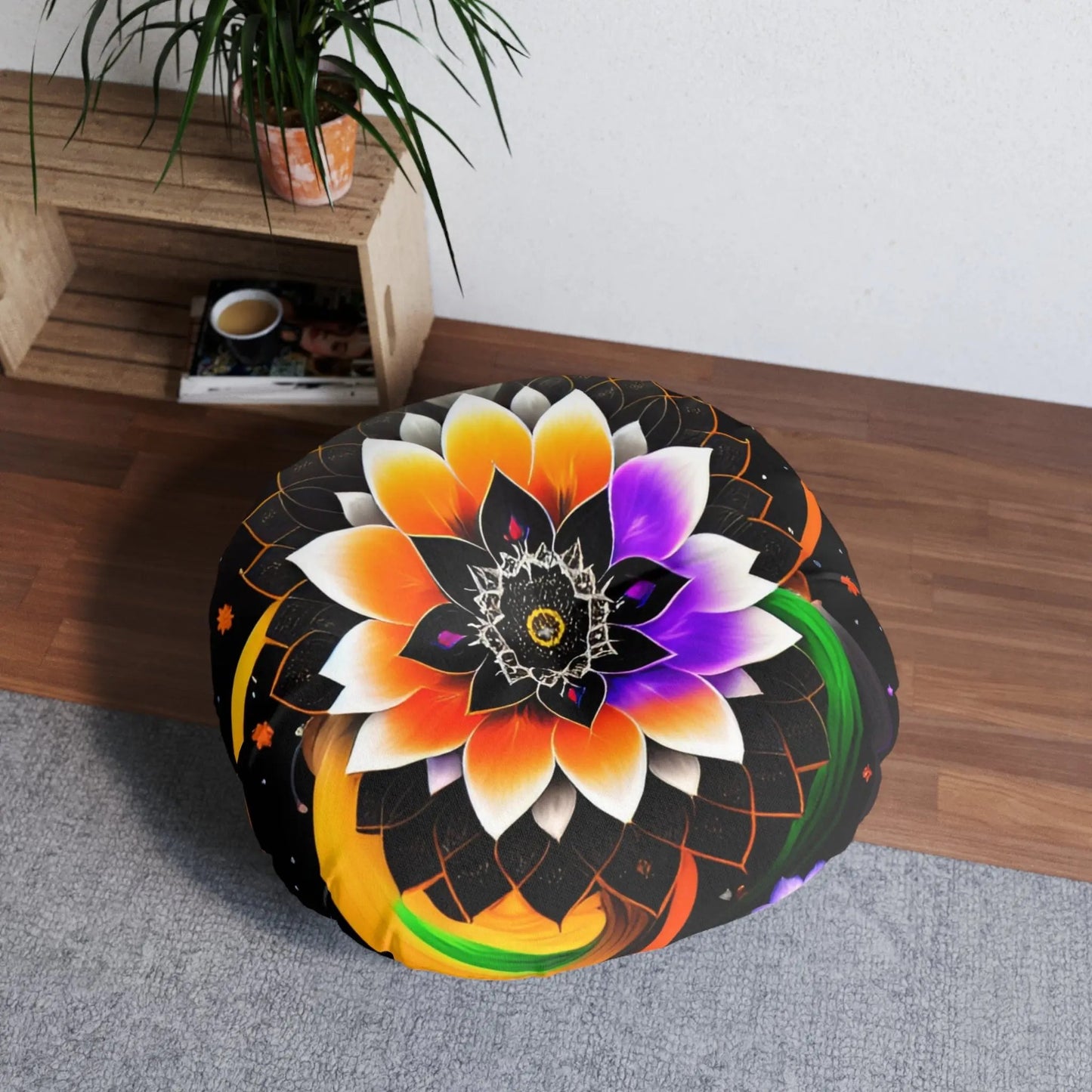 Chakra Floral Meditation Pillow, Round Printify