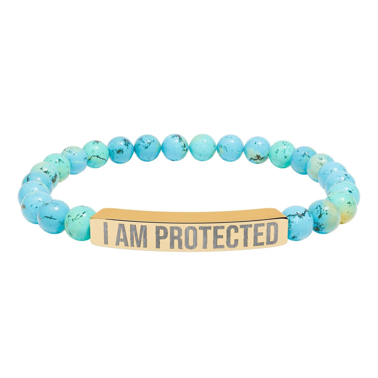 I am Protected Natural Stone Stretch Bar Bracelet (Engraving) Printify
