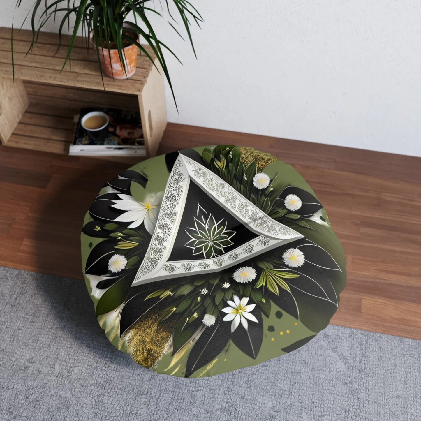 Tri Flora Meditation Pillow, Round Printify