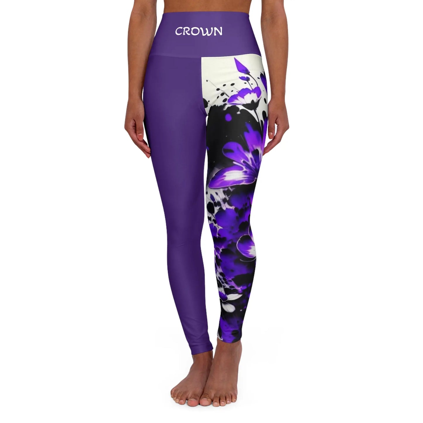Crown Chakra Flower Purple High Waisted Yoga Leggings (AOP) Printify