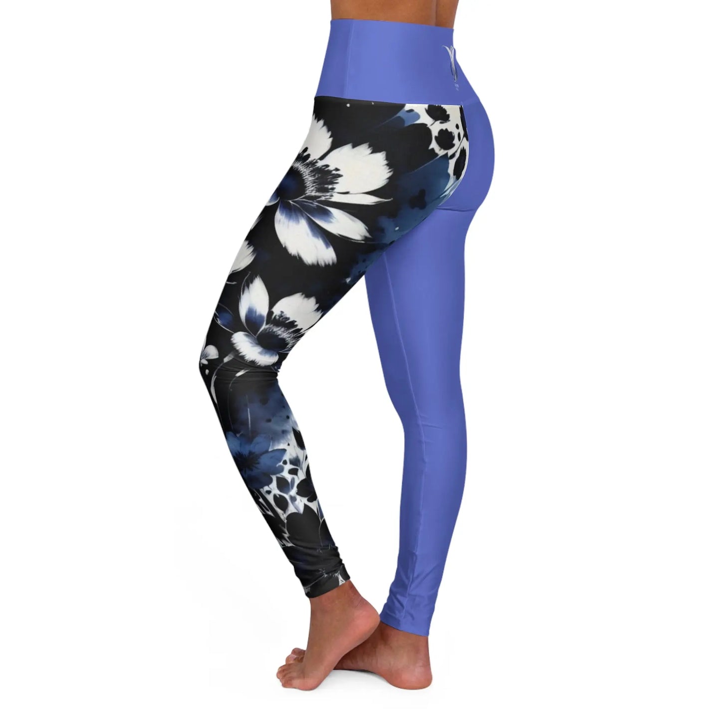 Throat Chakra Flower Blue High Waisted Yoga Leggings (AOP) Printify