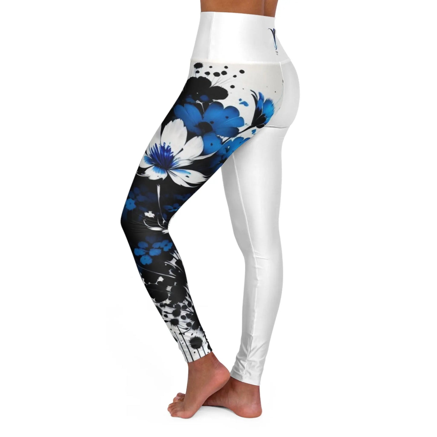 Throat Chakra Flower White High Waisted Yoga Leggings (AOP) Printify