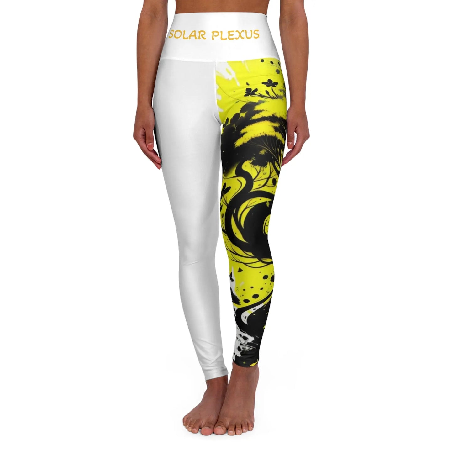 Solar Plexus Chakra Tree White High Waisted Yoga Leggings (AOP) Printify