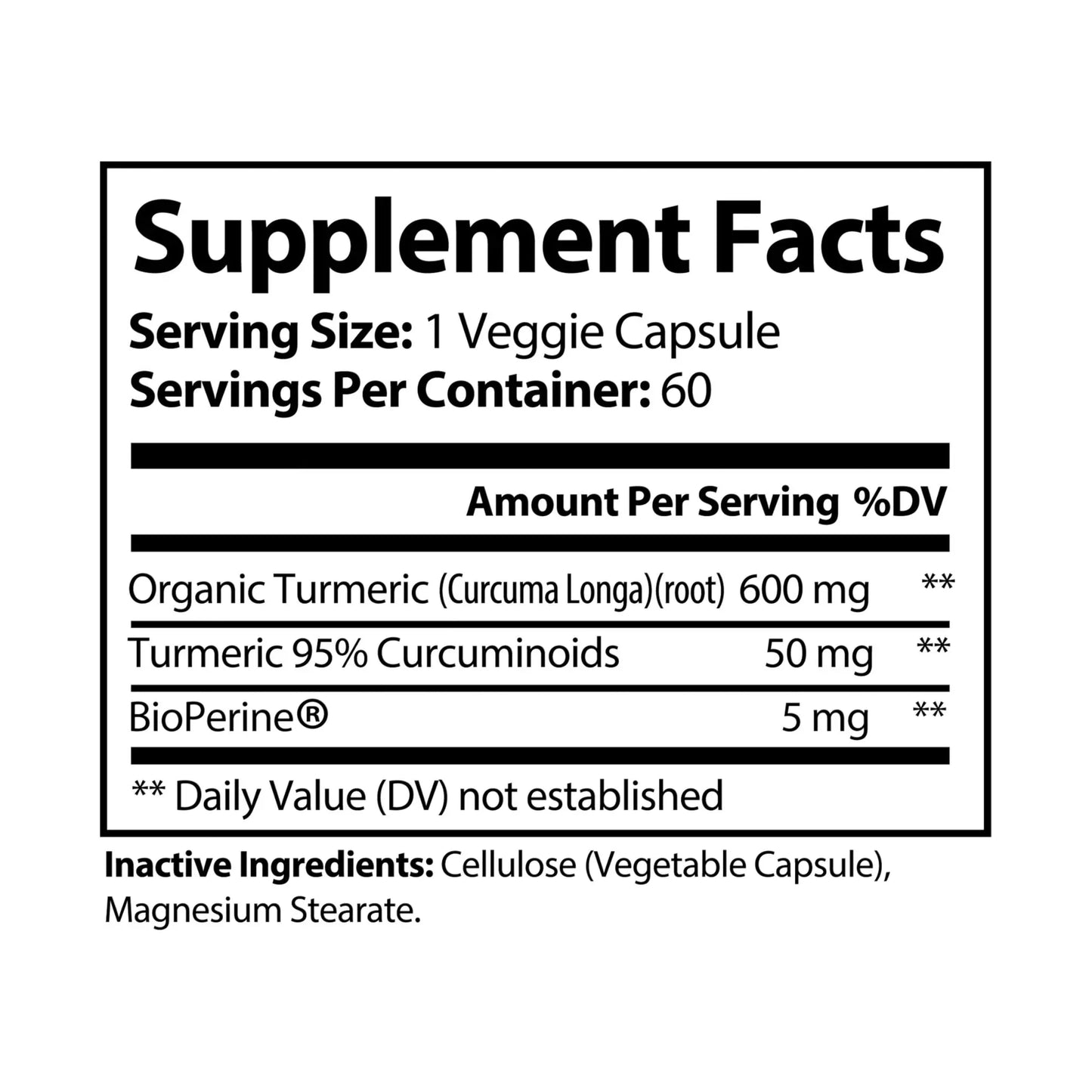 Turmeric with BioPerine® (Black Pepper Fruit Extract) Supplement (60 Capsules) Printify