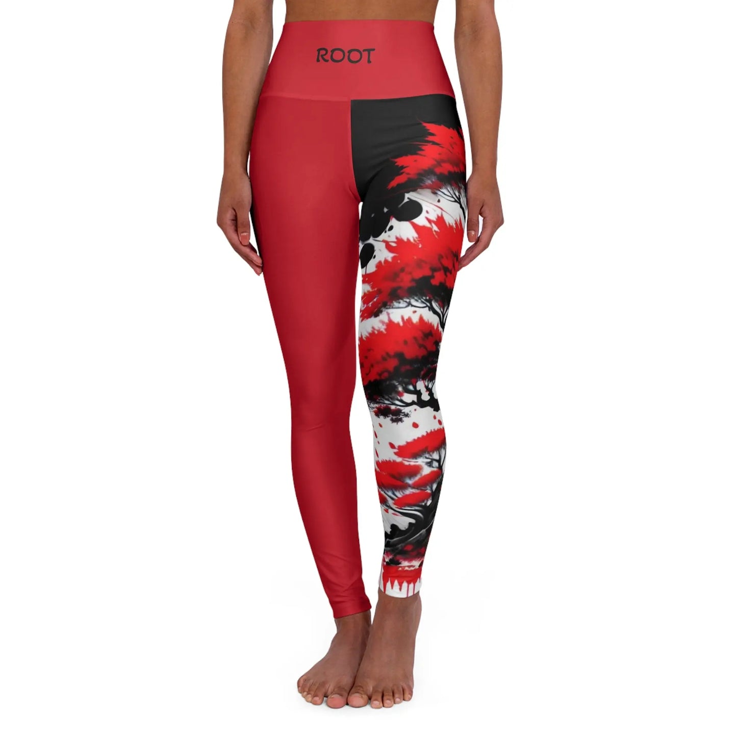 Root Chakra Tree Red High Waisted Yoga Leggings (AOP) Printify