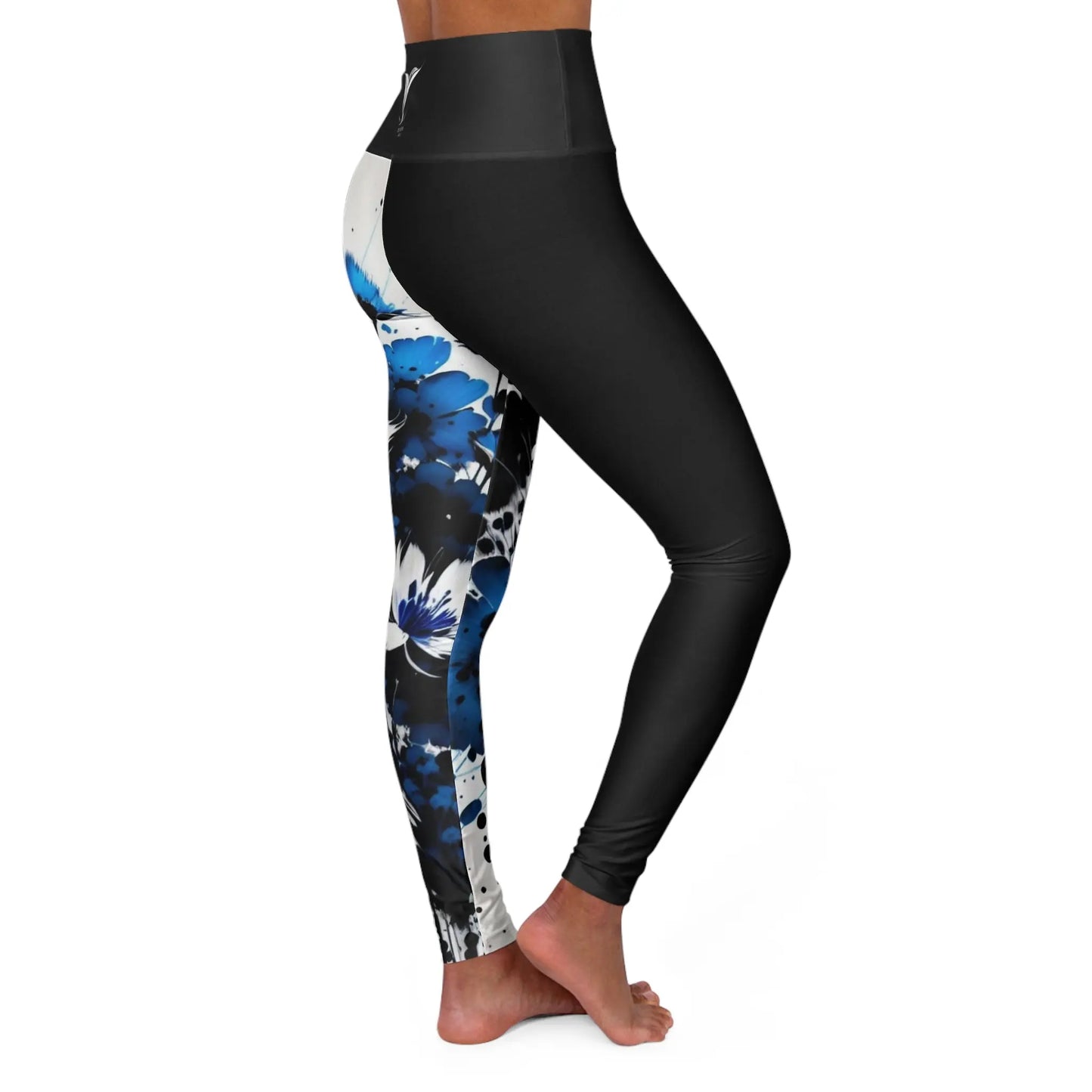 Throat Chakra Flower Black High Waisted Yoga Leggings (AOP) Printify