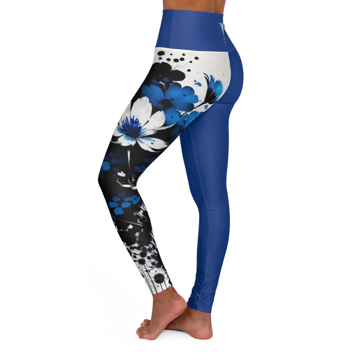 Throat Chakra Flower Blue High Waisted Yoga Leggings (AOP) Printify