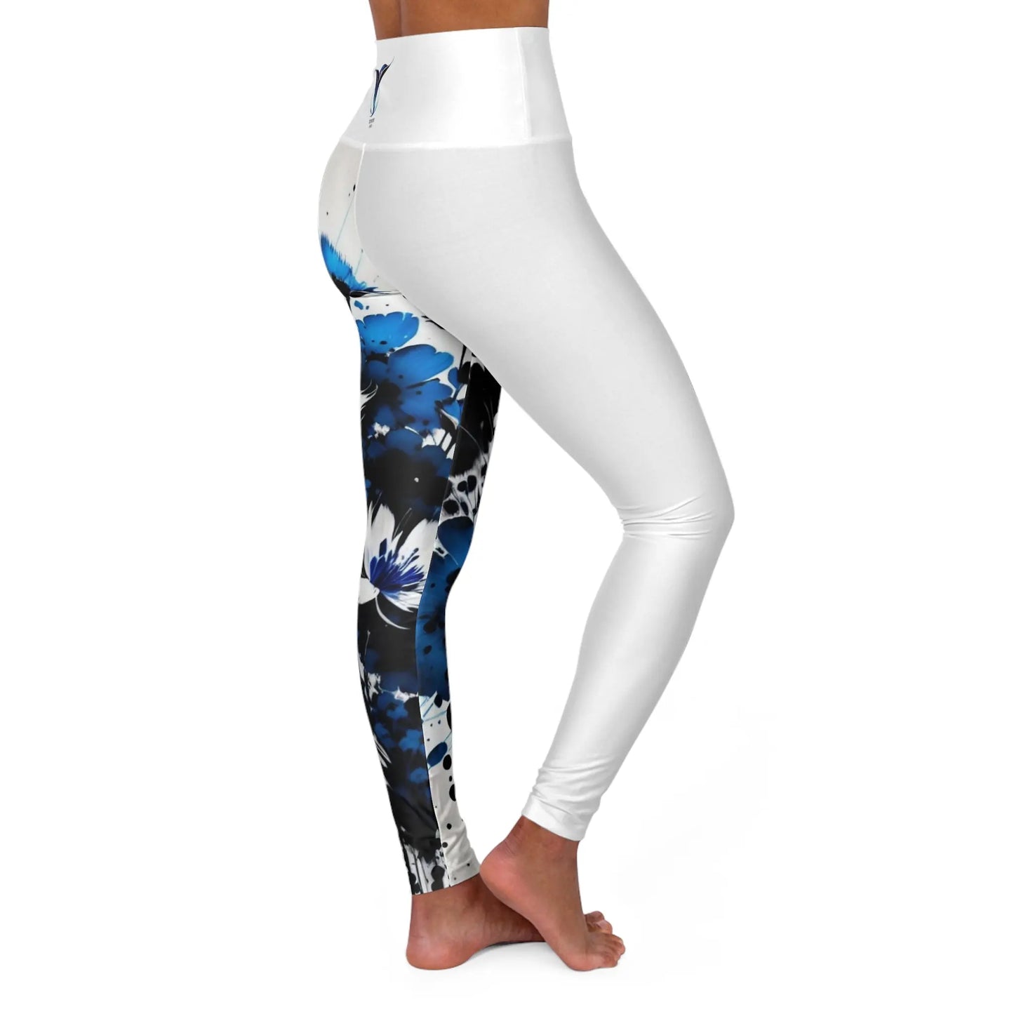 Throat Chakra Flower White High Waisted Yoga Leggings (AOP) Printify