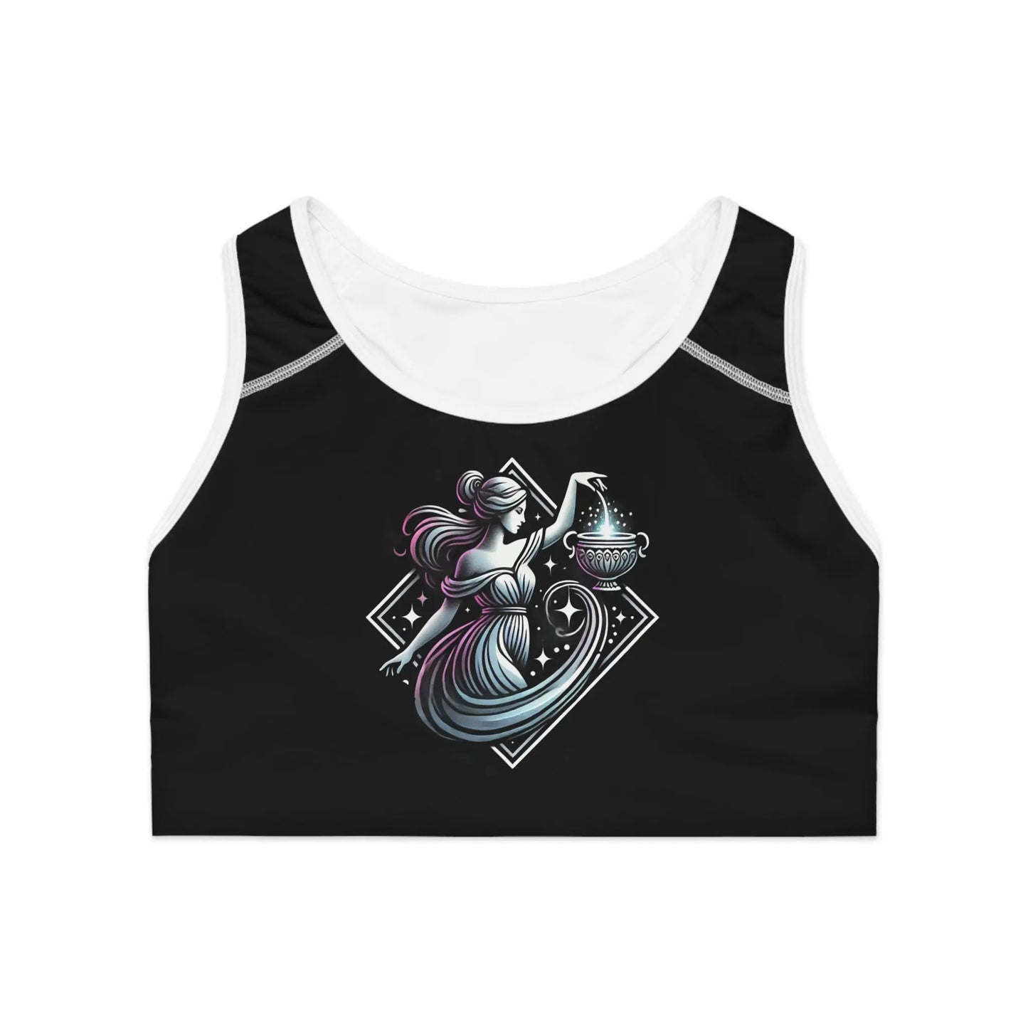 Aquarius Black Sports Bra (AOP) Printify