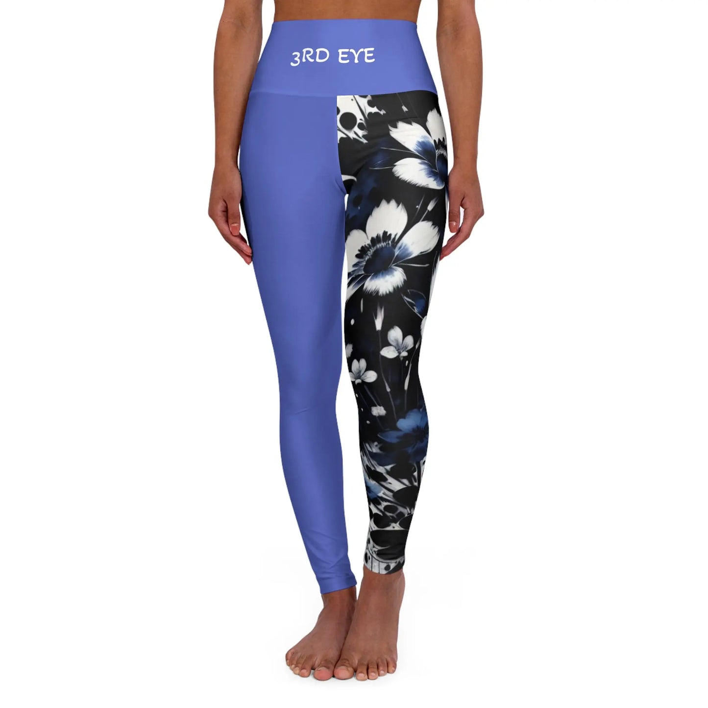 Throat Chakra Flower Blue High Waisted Yoga Leggings (AOP) Printify