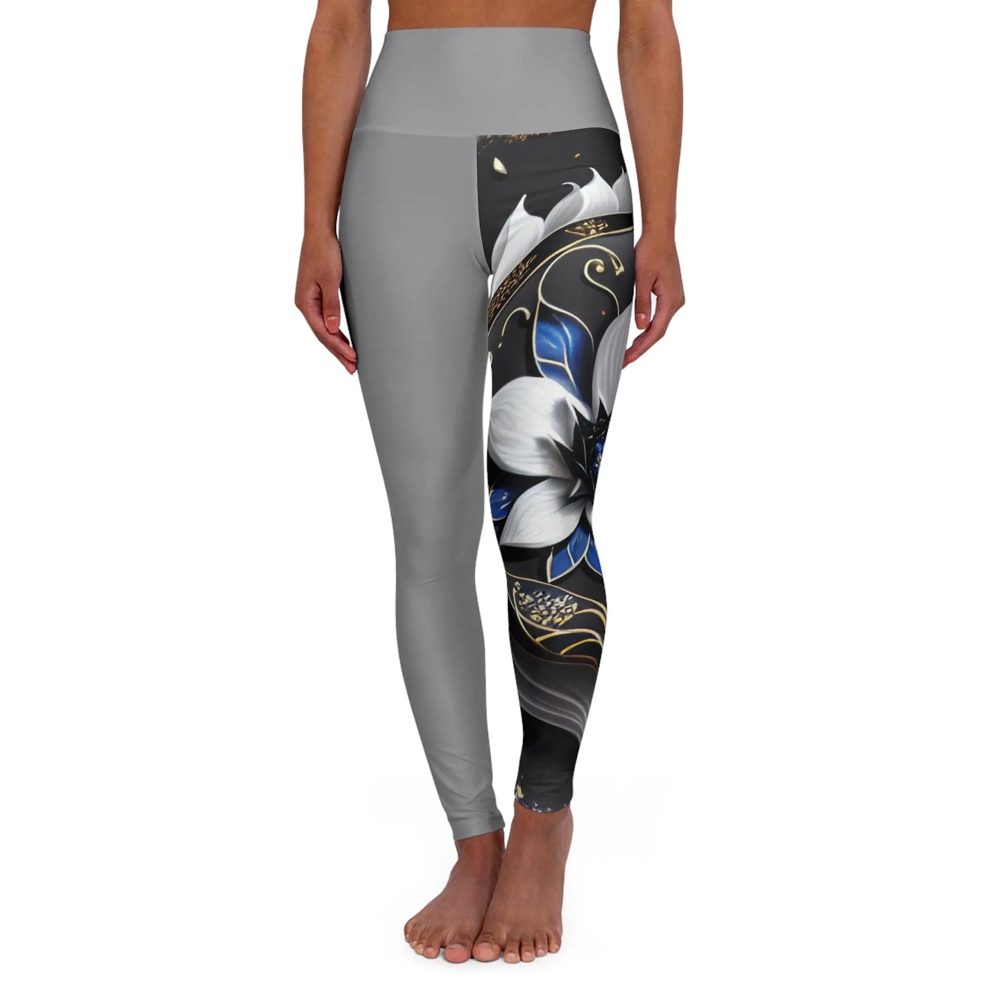 Divine Bloom (Gray) High Waisted Yoga Leggings (AOP) Printify