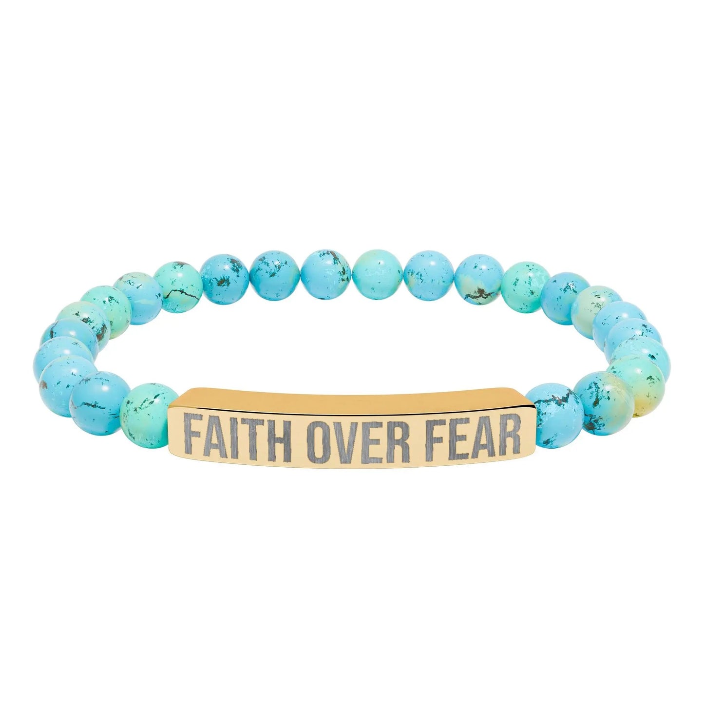 Faith over Fear Natural Stone Stretch Bar Bracelet (Engraving) Printify