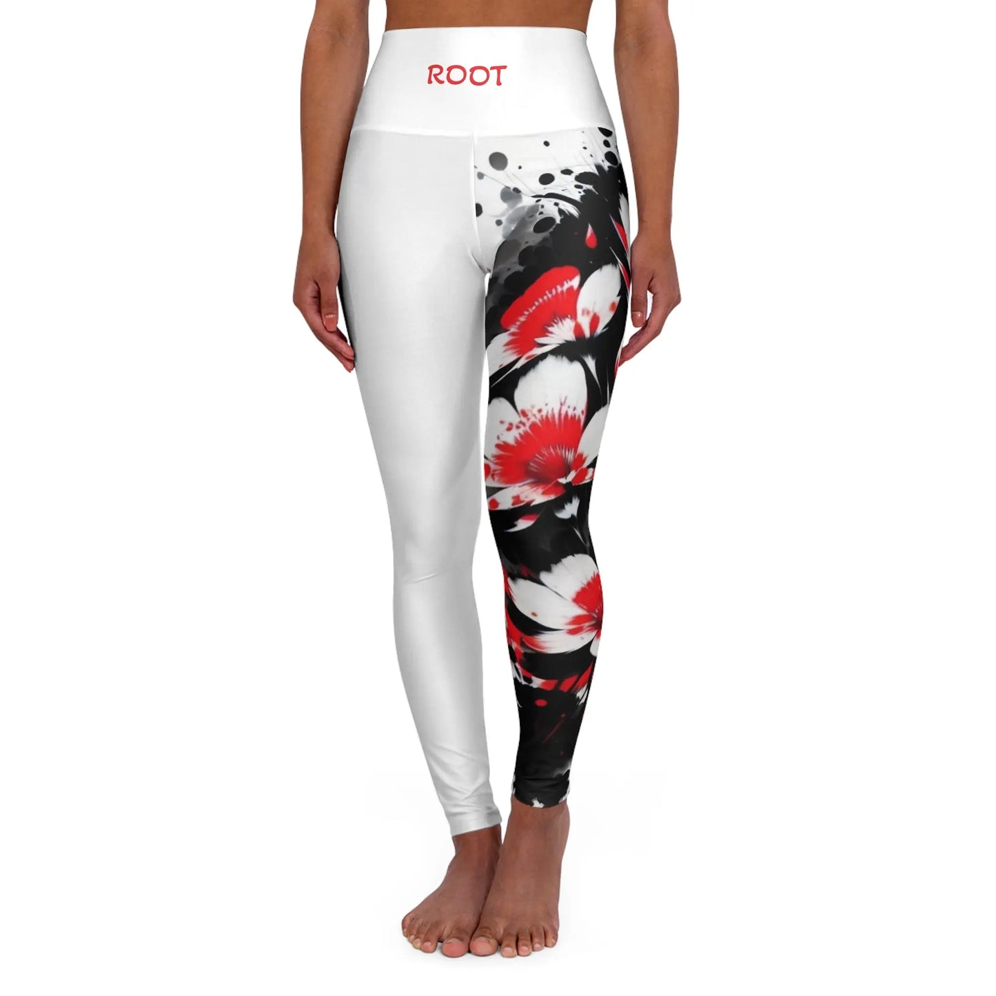 Root Chakra Flower White High Waisted Yoga Leggings (AOP) Printify