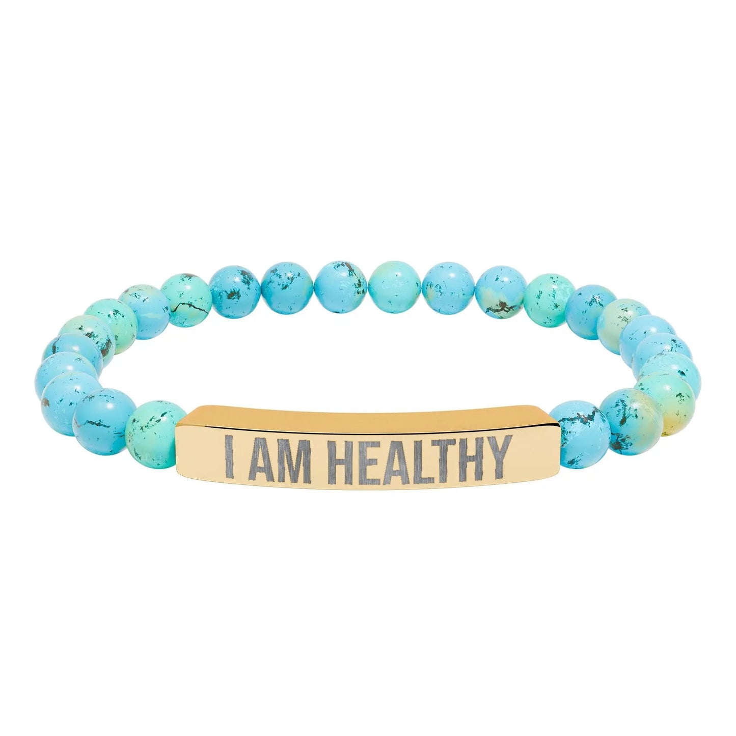 I am Healthy Natural Stone Stretch Bar Bracelet (Engraving) Printify