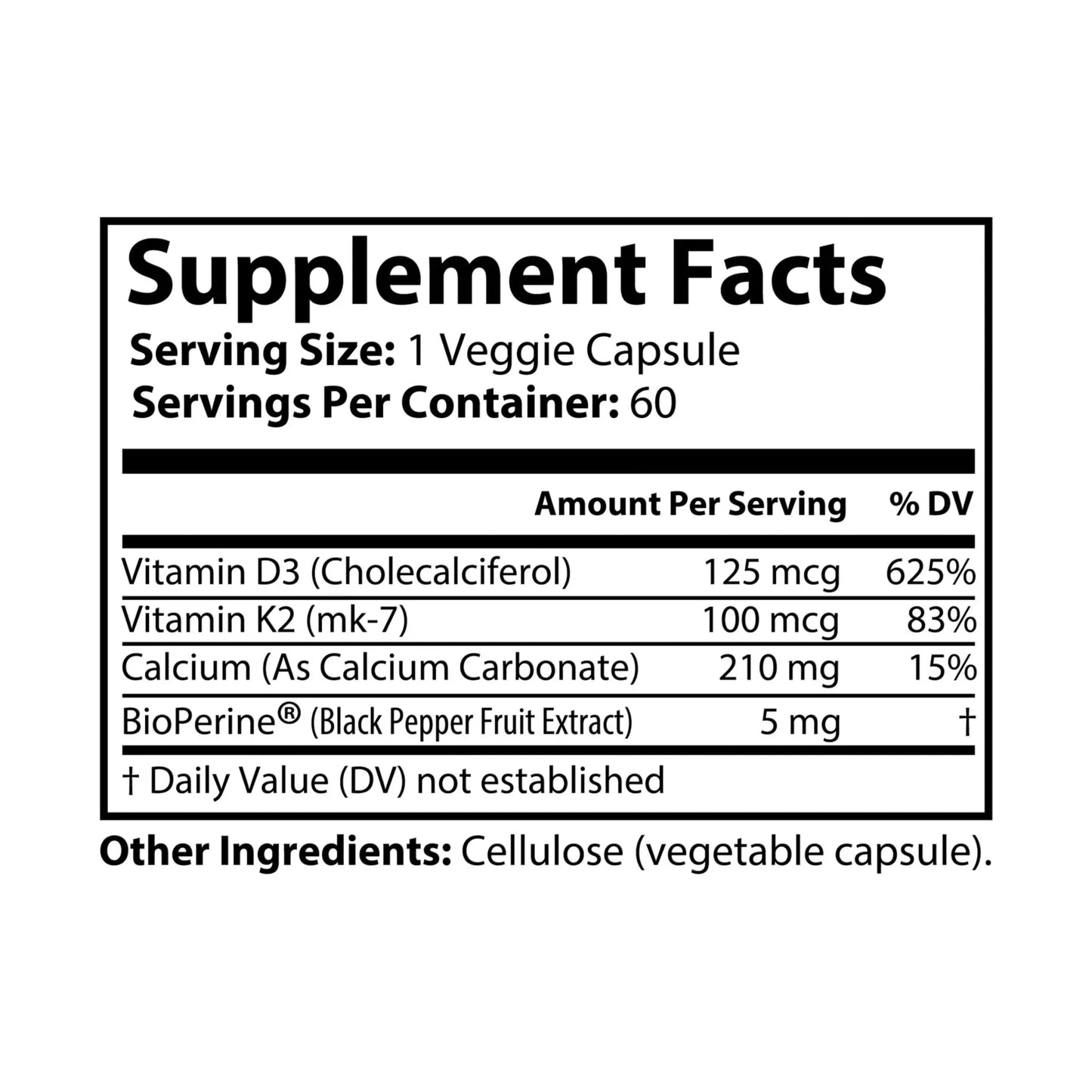 Vitamin K2 + D3 Supplement (60 Capsules) Printify