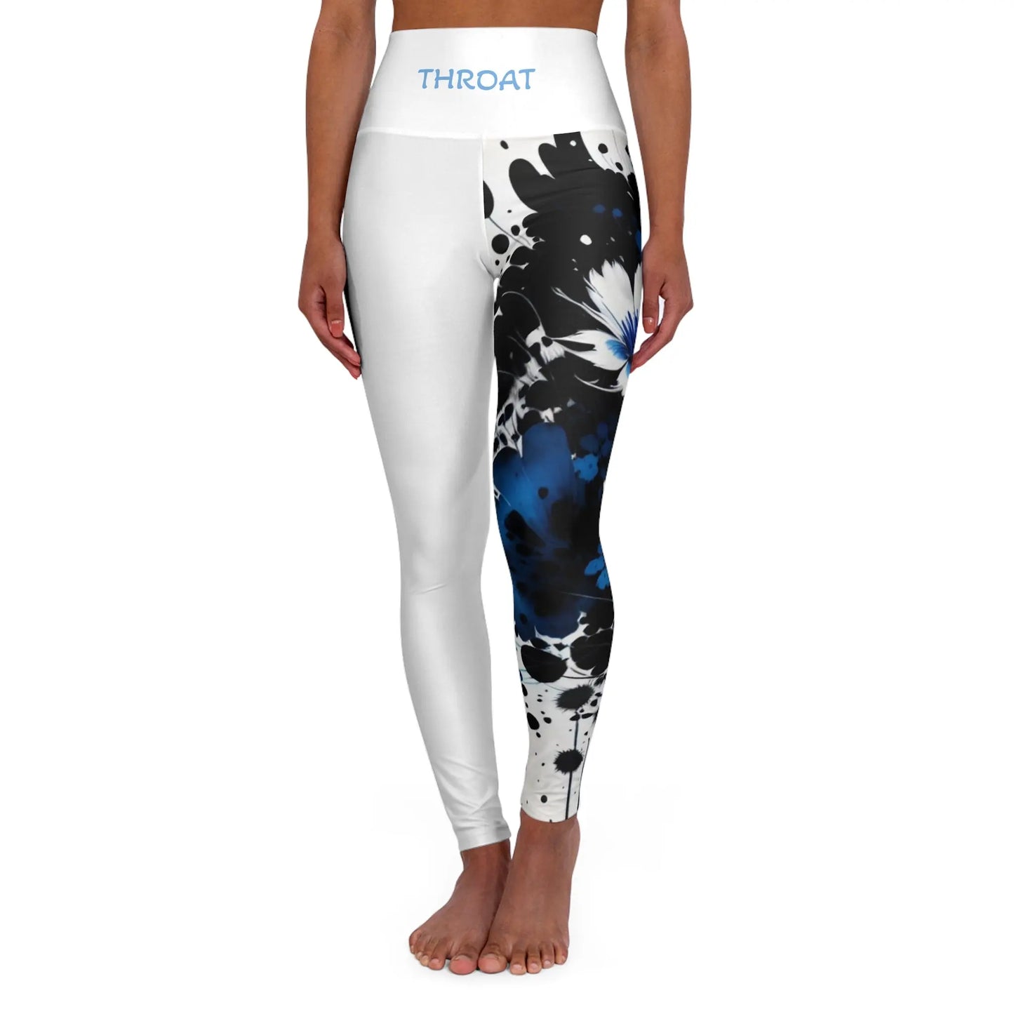 Throat Chakra Flower White High Waisted Yoga Leggings (AOP) Printify
