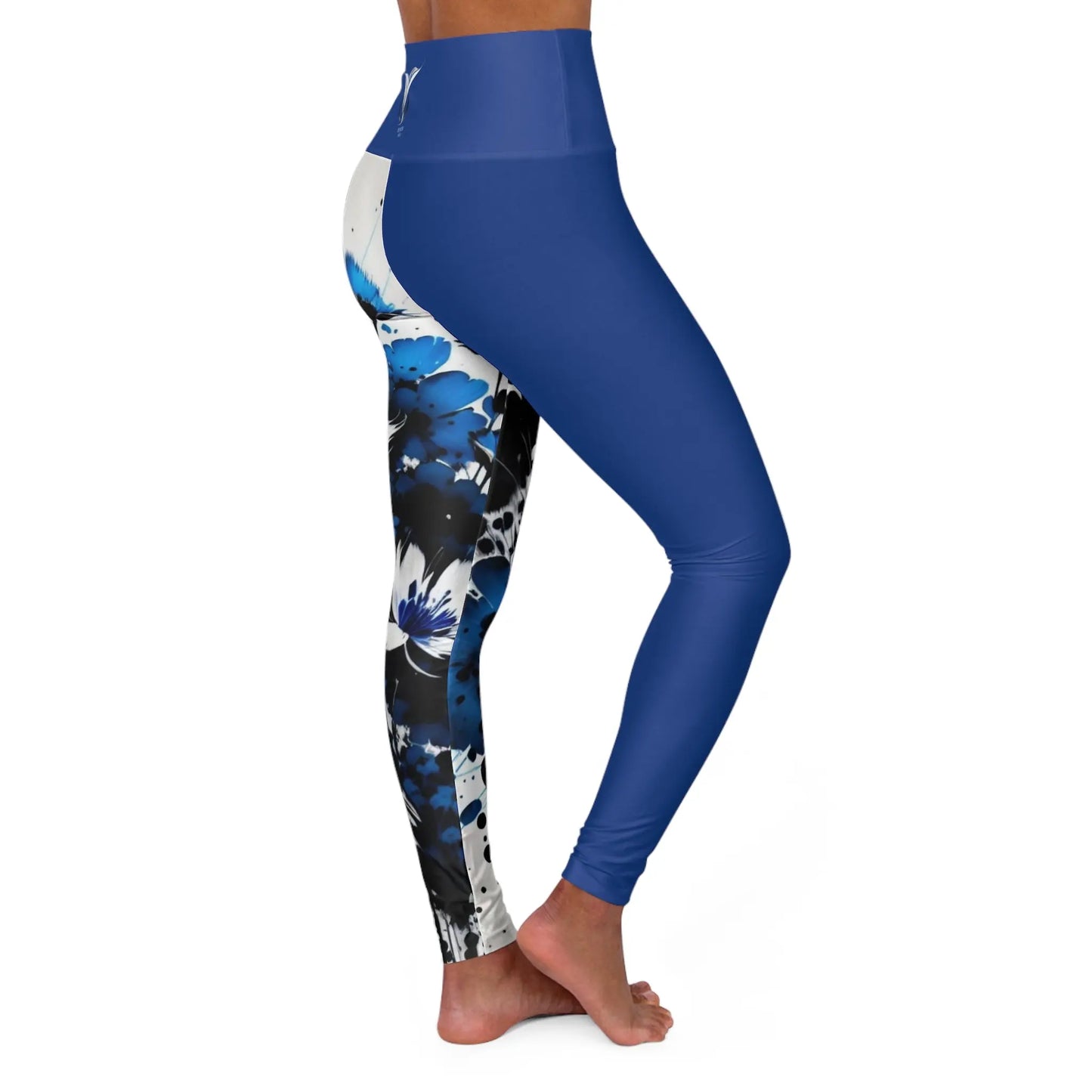 Throat Chakra Flower Blue High Waisted Yoga Leggings (AOP) Printify