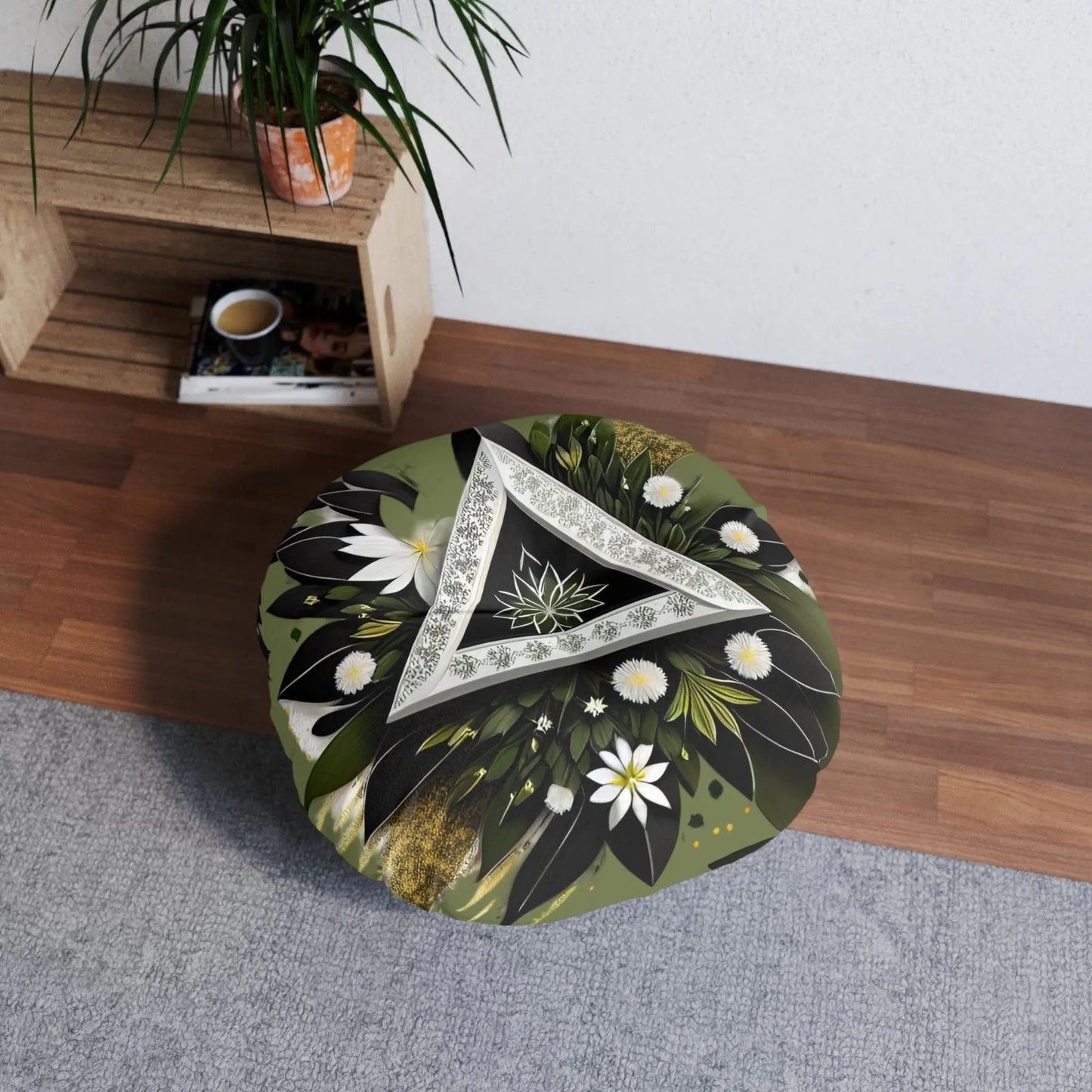 Tri Flora Meditation Pillow, Round Printify