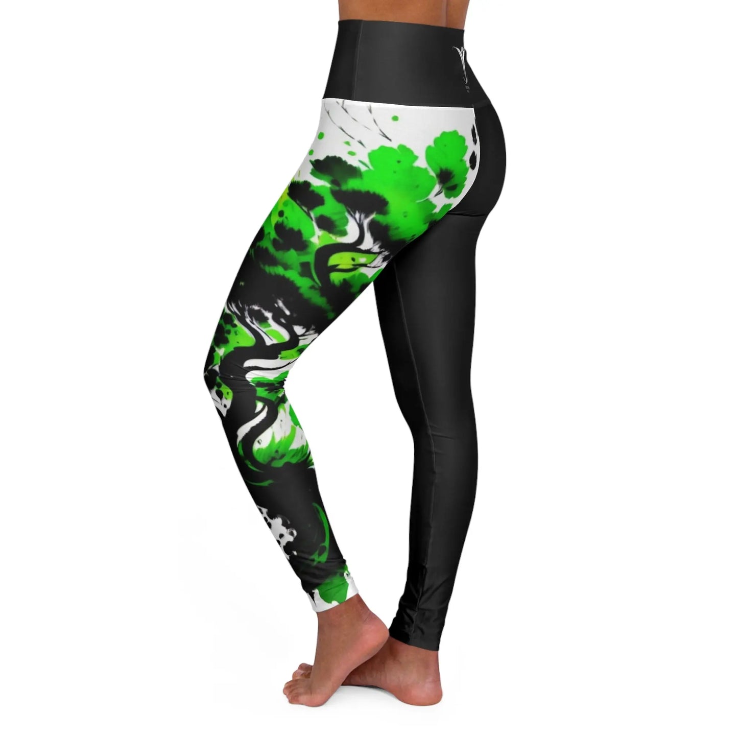 Heart Chakra Tree Black High Waisted Yoga Leggings (AOP) Printify