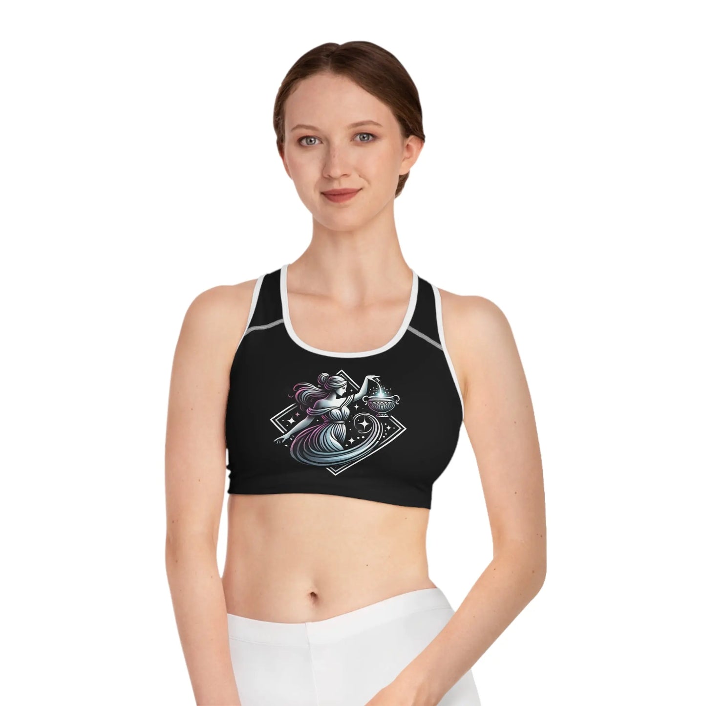 Aquarius Black Sports Bra (AOP) Printify
