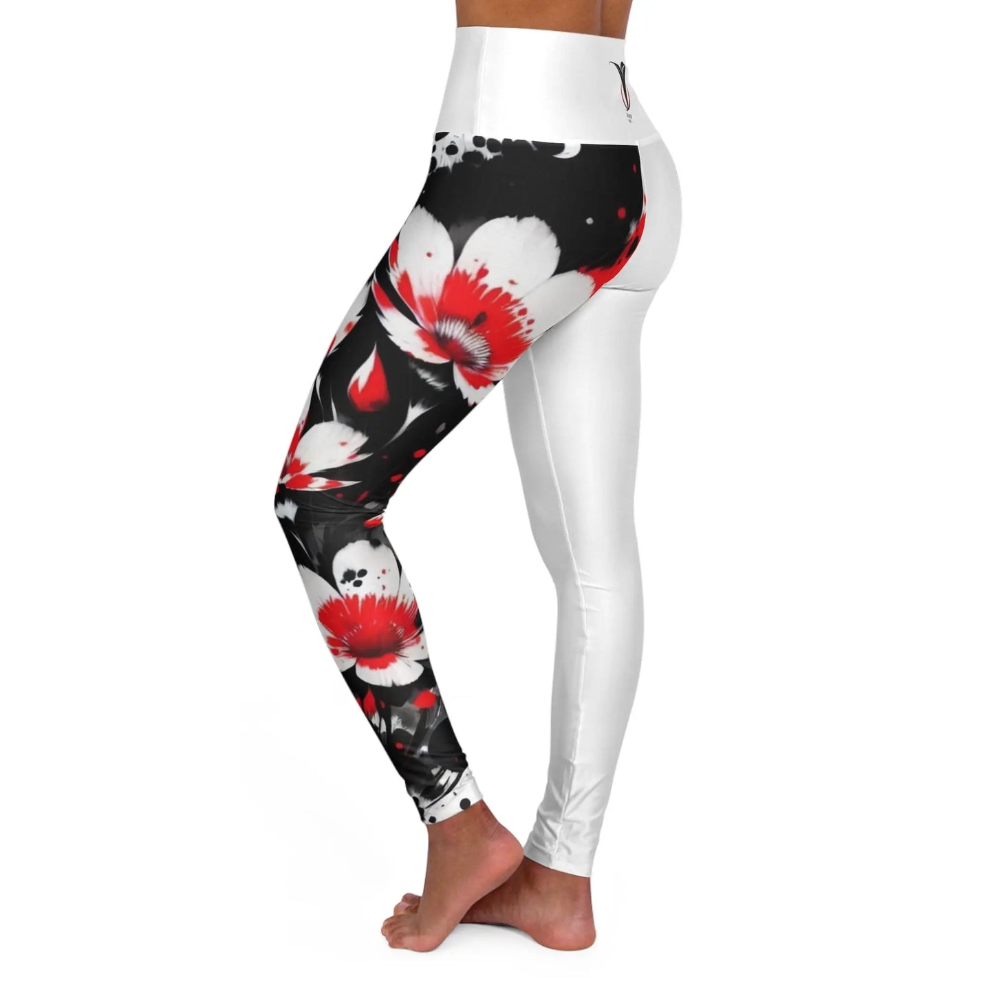 Root Chakra Flower White High Waisted Yoga Leggings (AOP) Printify