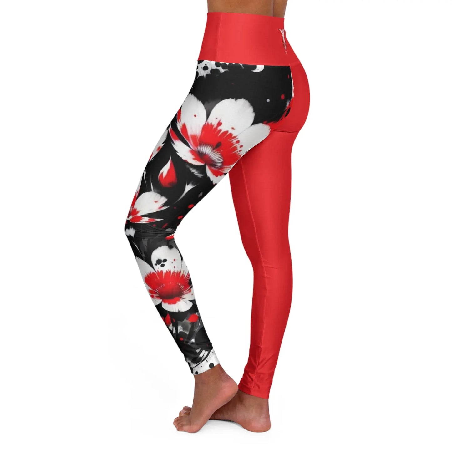 Root Chakra Flower Red High Waisted Yoga Leggings (AOP) Printify
