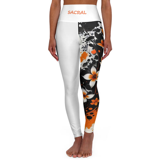 Sacral Chakra Flower Black High Waisted Yoga Leggings (AOP)