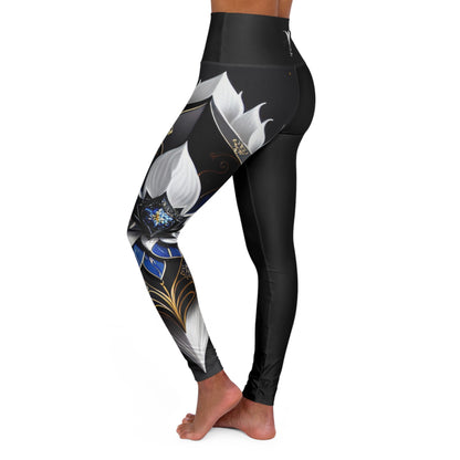 Divine Bloom (Black) High Waisted Yoga Leggings (AOP)