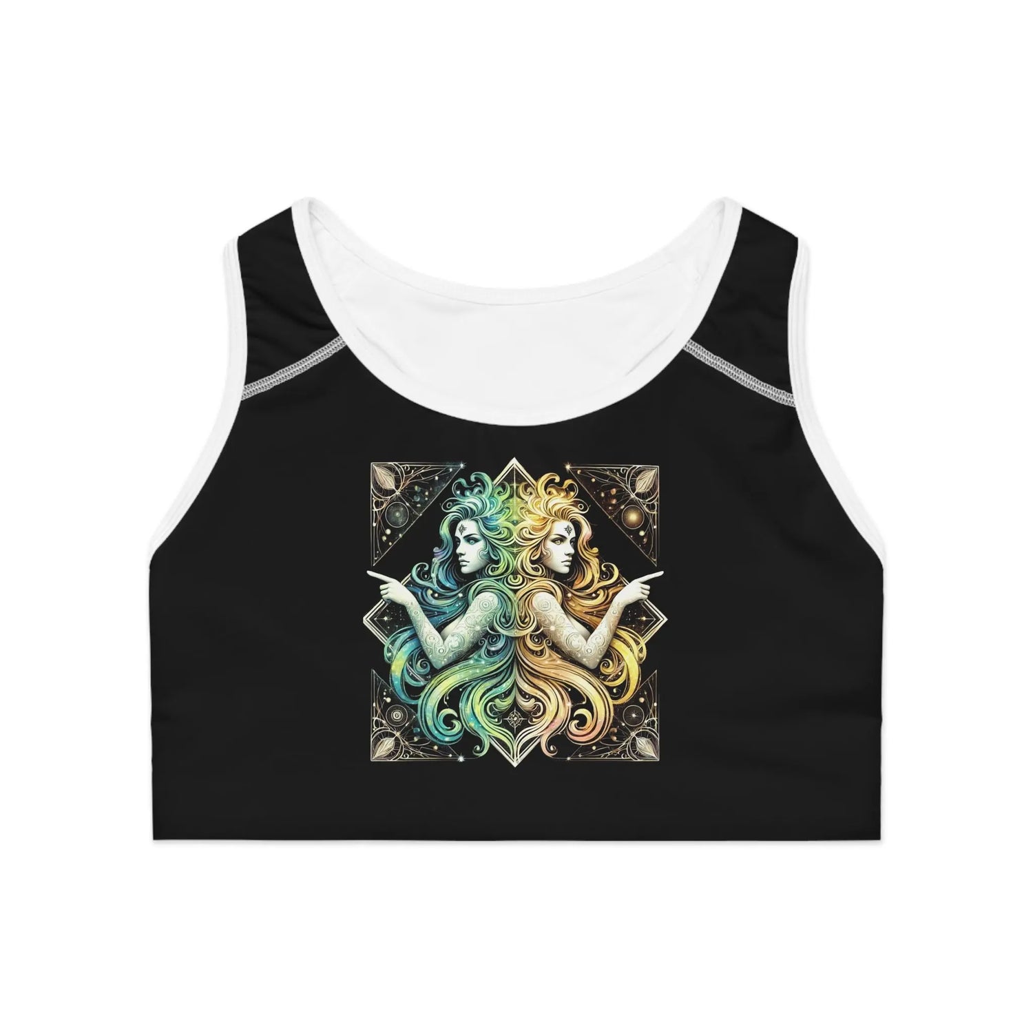 Gemini Black Green Sports Bra (AOP) Printify