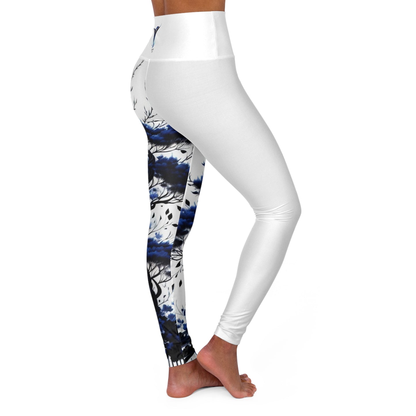 3rd Eye Chakra Tree White High Waisted Yoga Leggings (AOP)