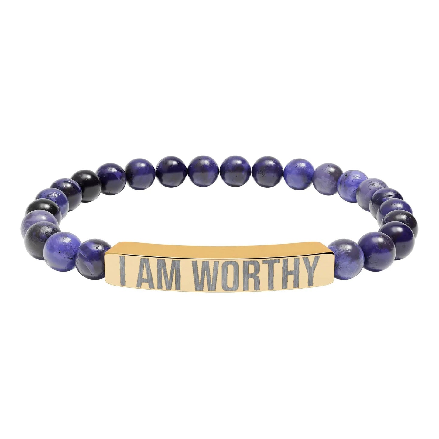 I am Worthy Natural Stone Stretch Bar Bracelet (Engraving) Printify