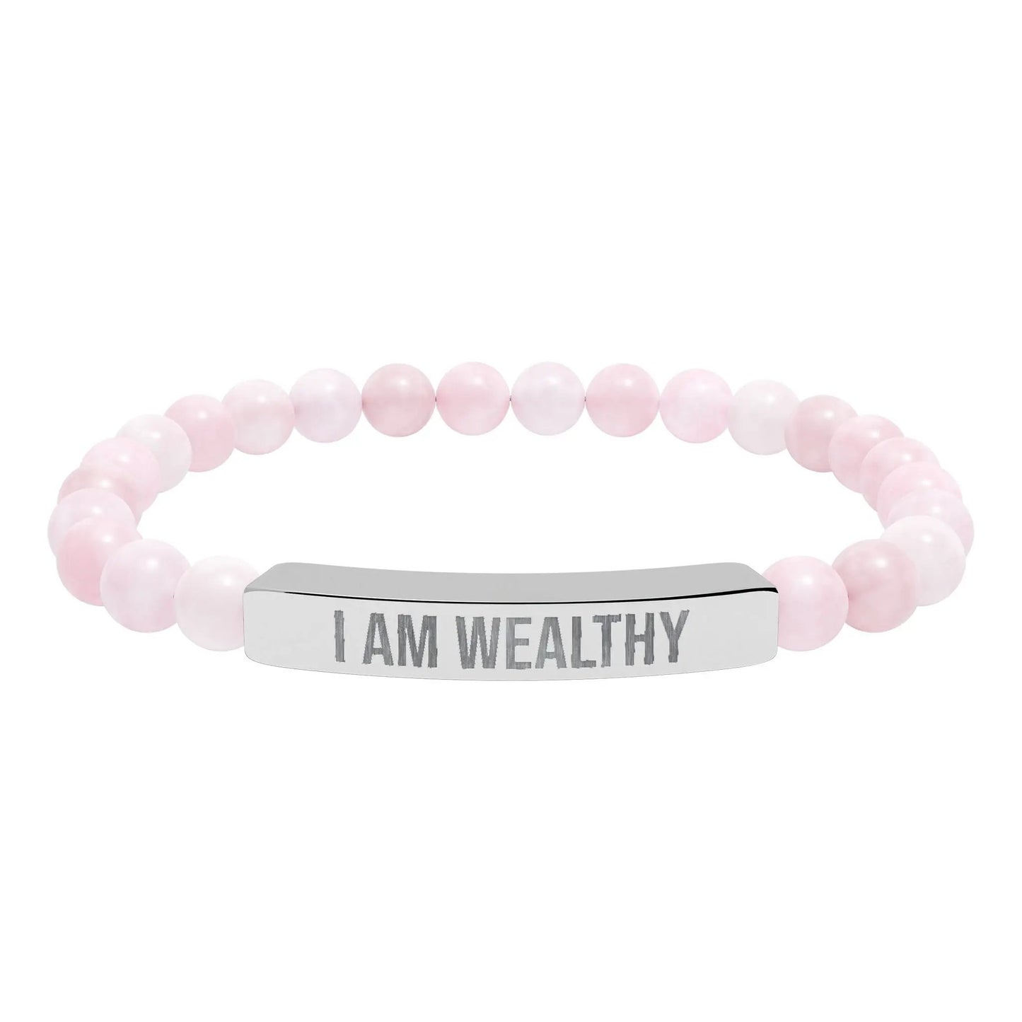 I am Wealthy Natural Stone Stretch Bar Bracelet (Engraving) Printify
