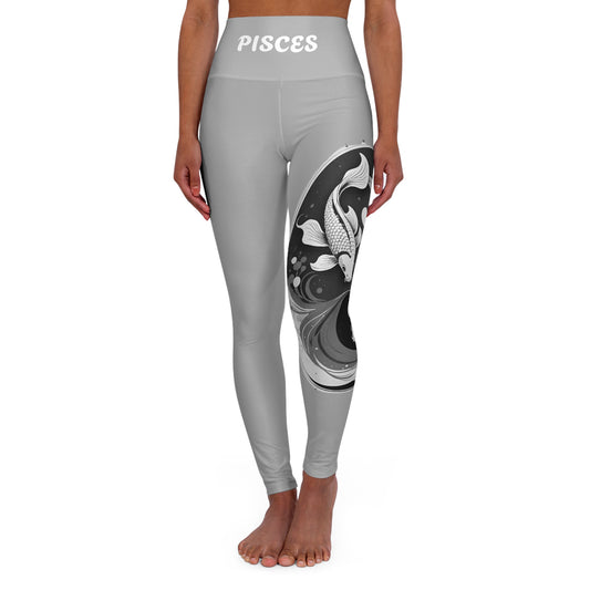 Pisces Gray High Waisted Yoga Leggings (AOP)