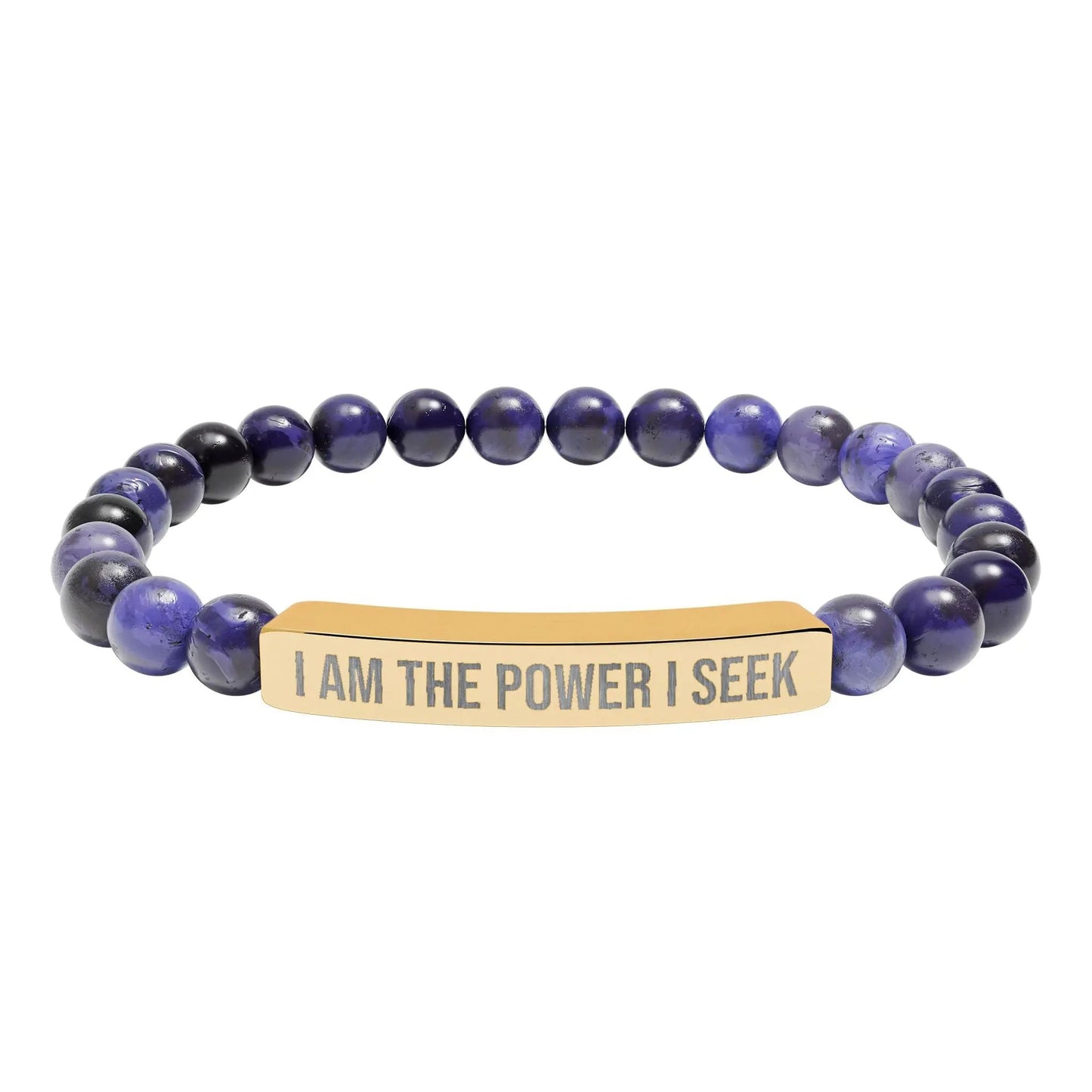 I am the Power I Seek Natural Stone Stretch Bar Bracelet (Engraving) 