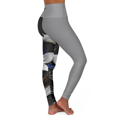 Divine Bloom (Gray) High Waisted Yoga Leggings (AOP)