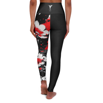 Root Chakra Flower Black High Waisted Yoga Leggings (AOP)