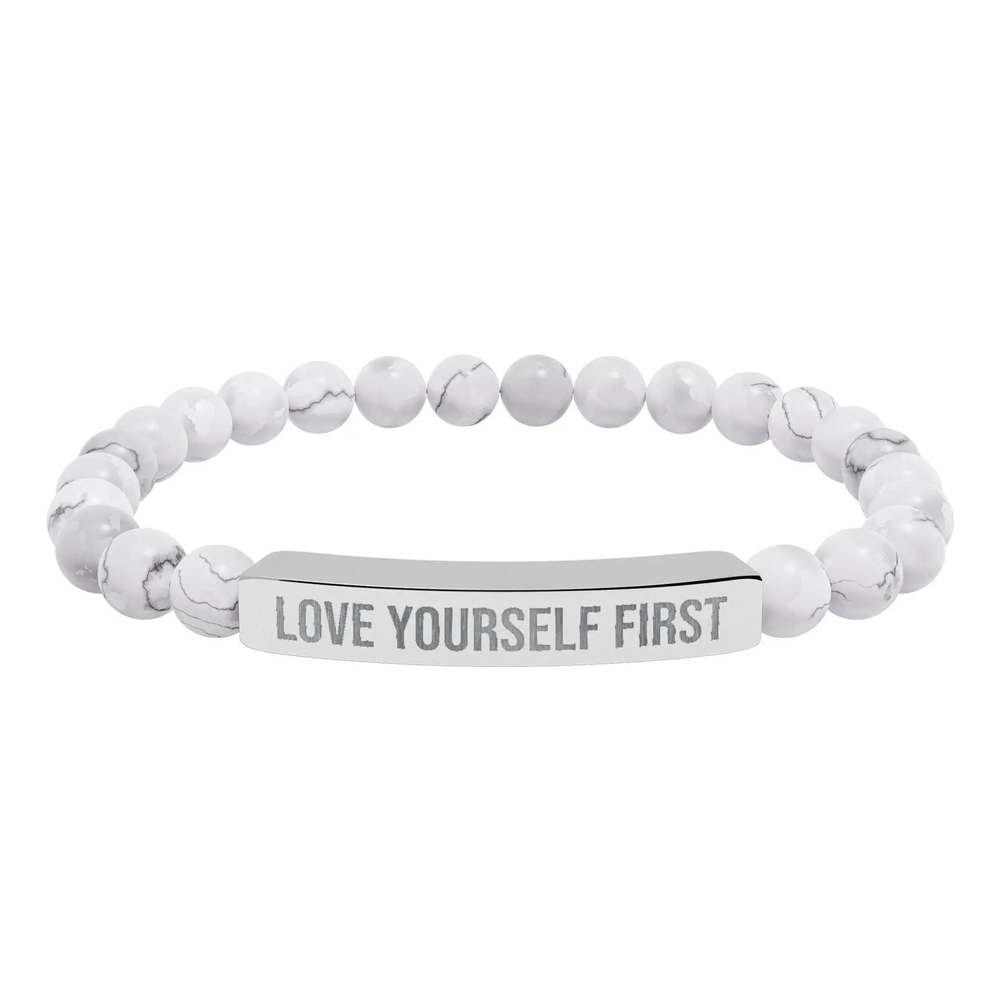 Love Yourself First Natural Stone Stretch Bar Bracelet (Engraving) Printify