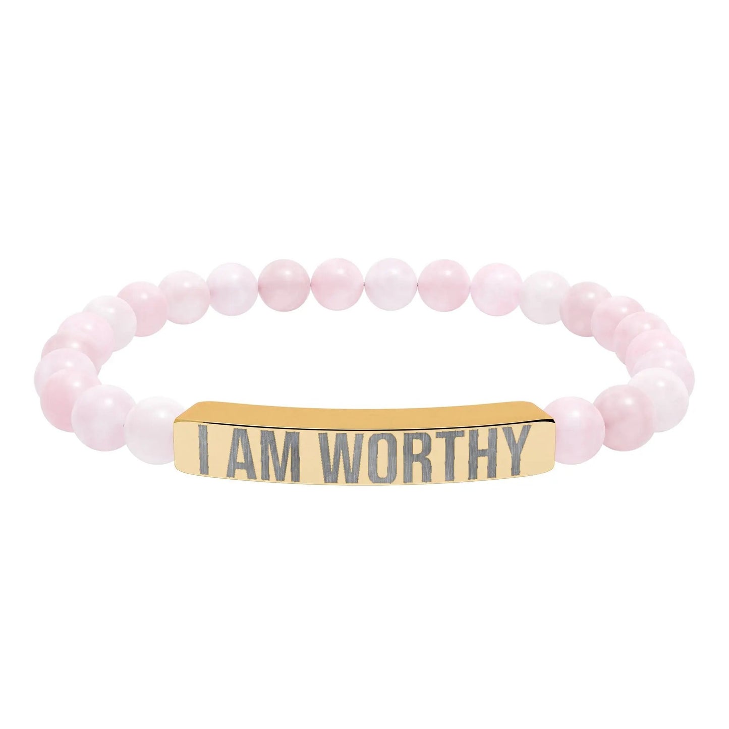 I am Worthy Natural Stone Stretch Bar Bracelet (Engraving) Printify