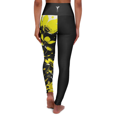 Solar Plexus Chakra Flower Black High Waisted Yoga Leggings (AOP)