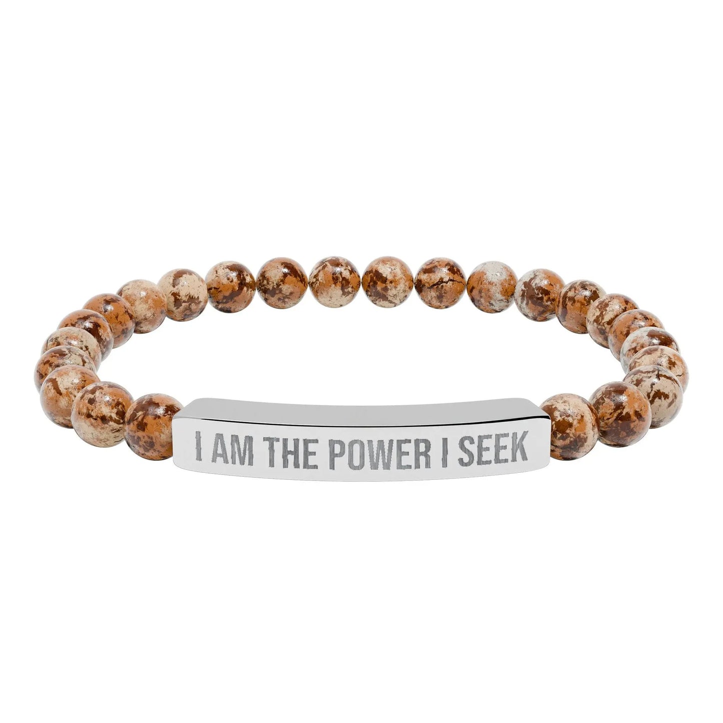 I am the Power I Seek Natural Stone Stretch Bar Bracelet (Engraving) 