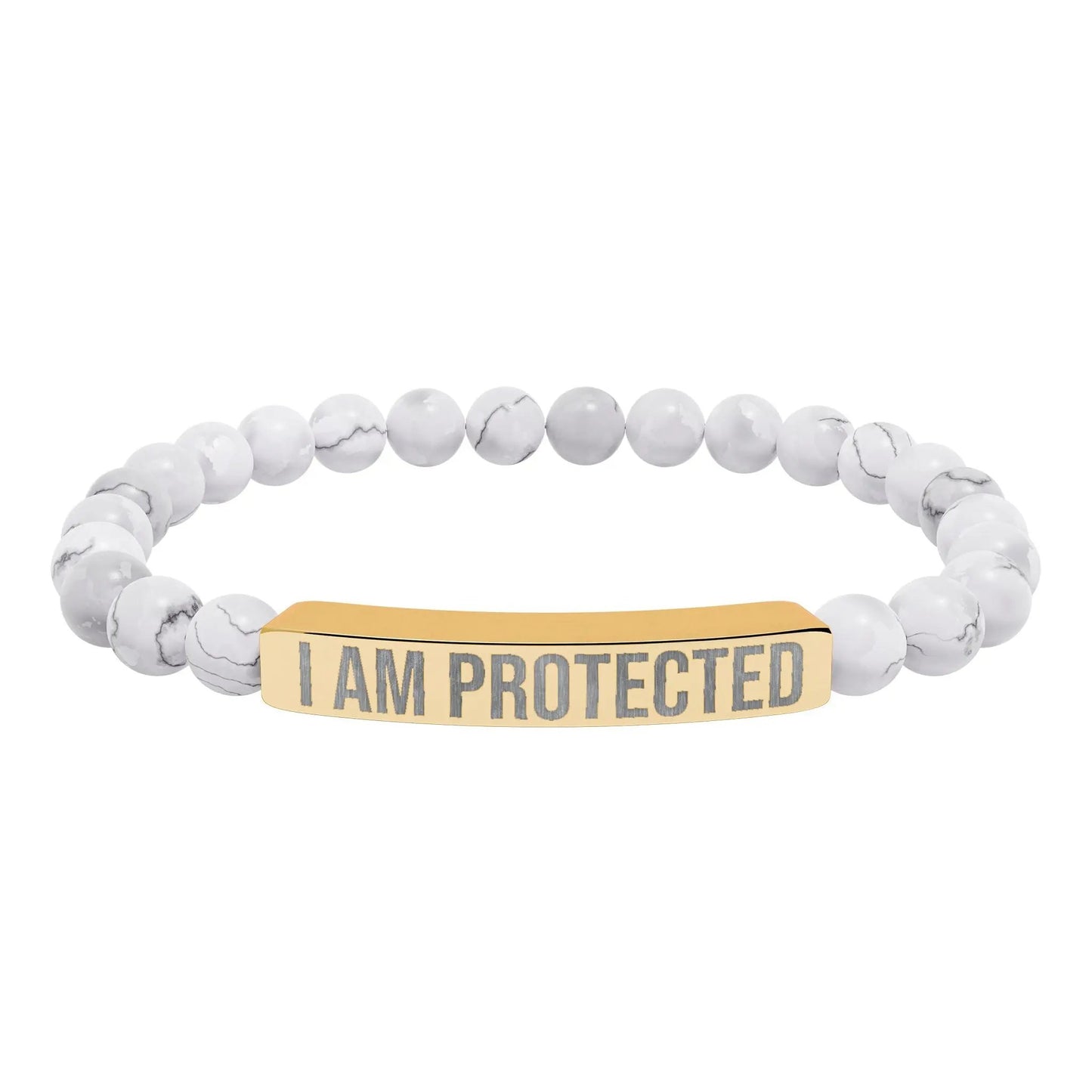 I am Protected Natural Stone Stretch Bar Bracelet (Engraving) Printify