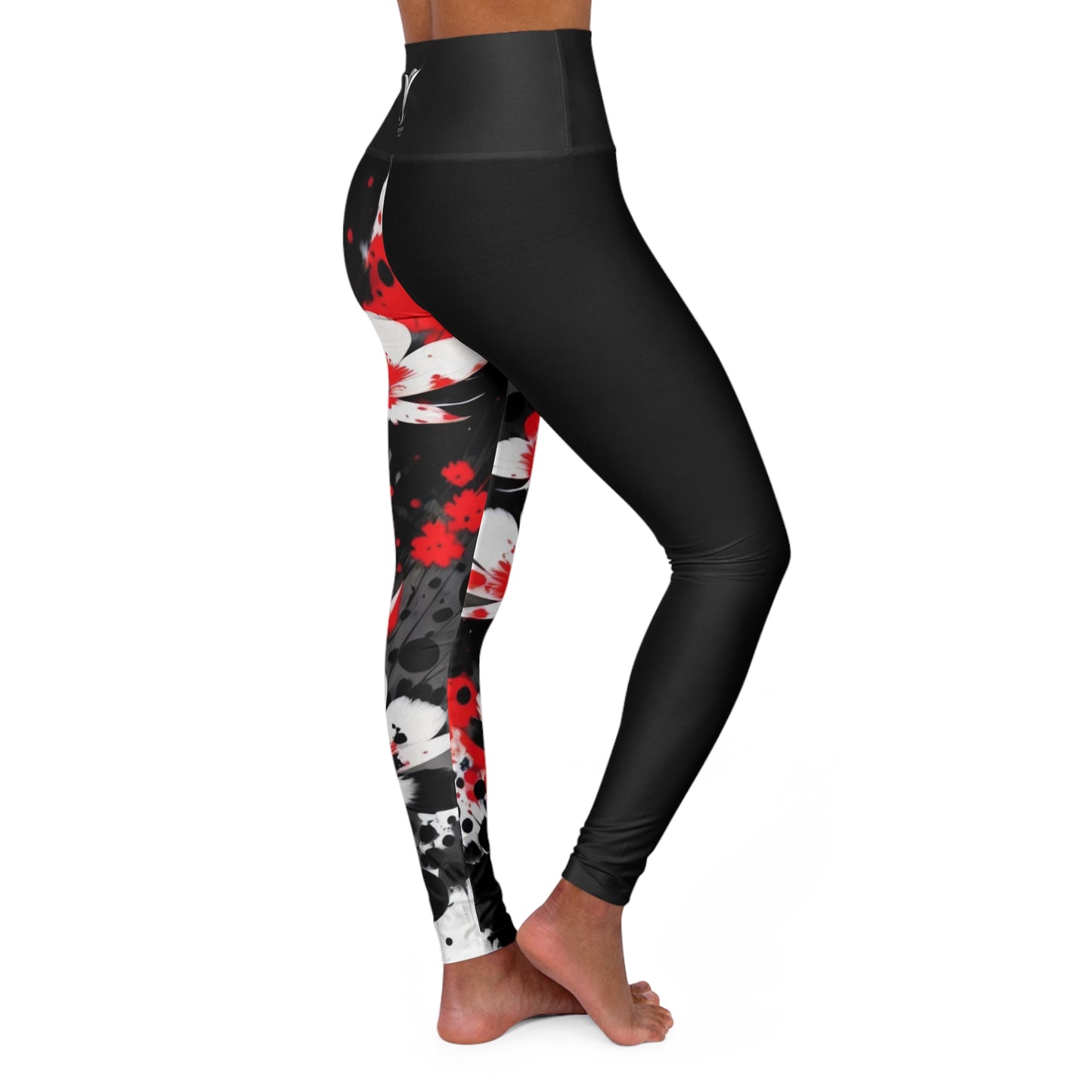 Root Chakra Flower Black High Waisted Yoga Leggings (AOP)