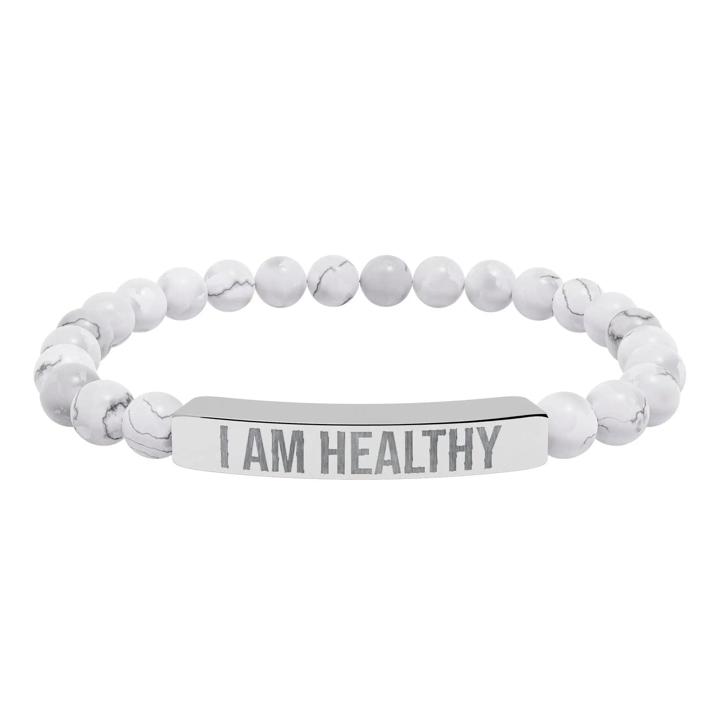 I am Healthy Natural Stone Stretch Bar Bracelet (Engraving) Printify