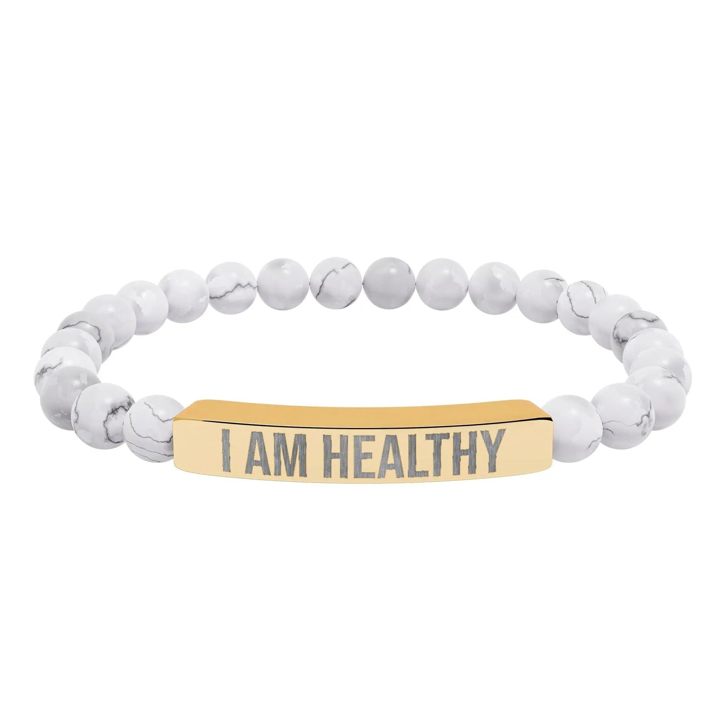I am Healthy Natural Stone Stretch Bar Bracelet (Engraving) Printify