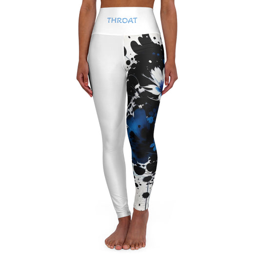 Throat Chakra Flower White High Waisted Yoga Leggings (AOP)