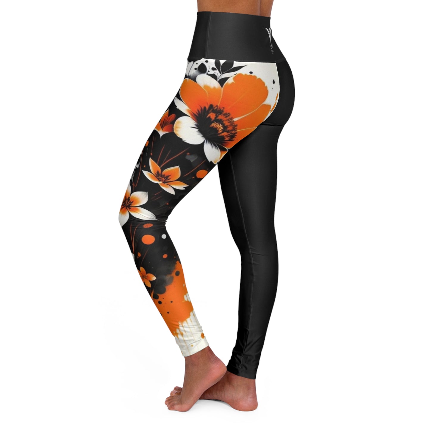 Sacral Chakra Flower Black High Waisted Yoga Leggings (AOP)