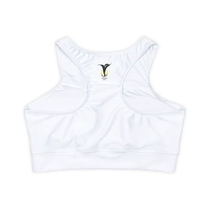 Sagittarius White Fully Lined, Padded Sports Bra (AOP)